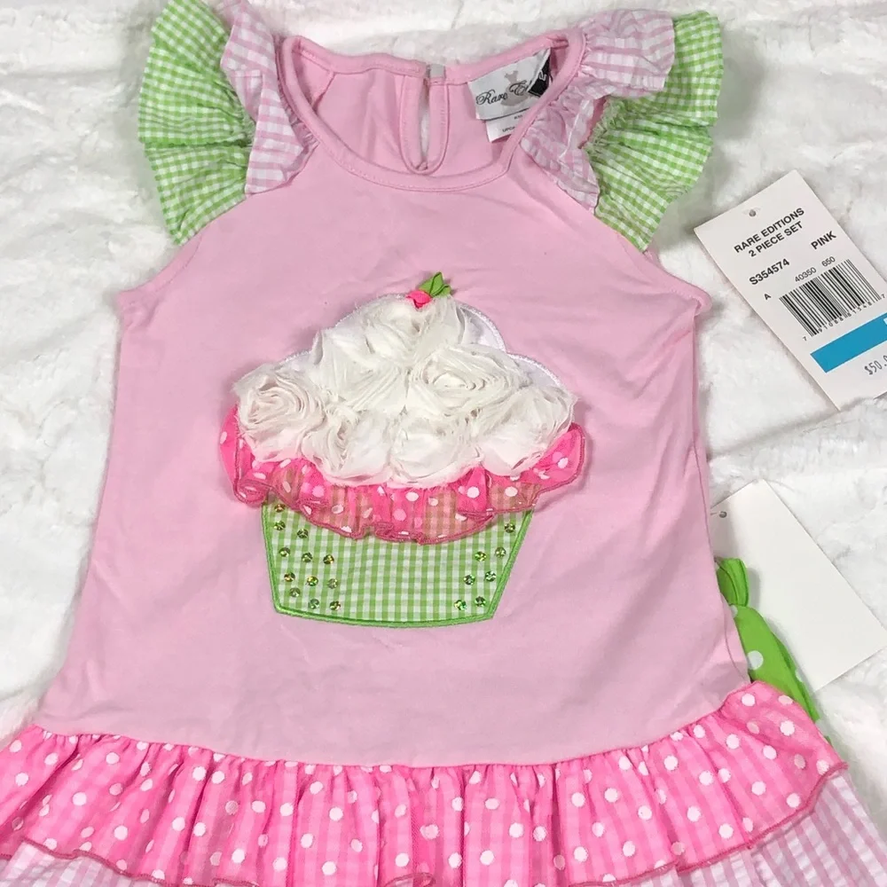 Bonnie Jean Pink and Green Polka Dot Cupcake Outfit size 5